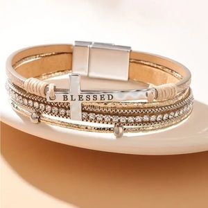 Chic faux leather bracelet with rhinestone sparkles